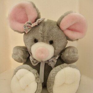 Vintage 80s Christmas Mouse Lil Tweaks Gray Commonwealth Plush w Lace Collar